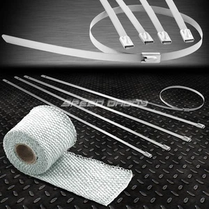 5FT/60"L 2"W MANIFOLD CATBACK PIPE WHITE HEAT WRAP+STAINLESS SILVER ZIP TIE - Picture 1 of 6