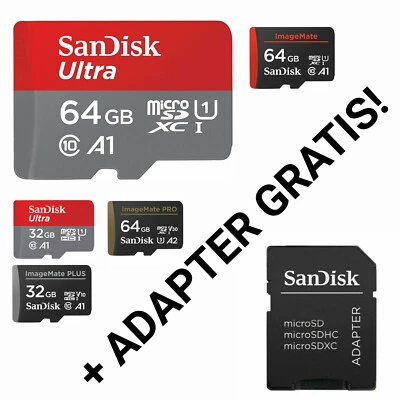 SanDisk Ultra 32GB 64GB Class 10 UHS micro SD SDHC memory card + ADAPTER GRATIS - Image 1 of 4