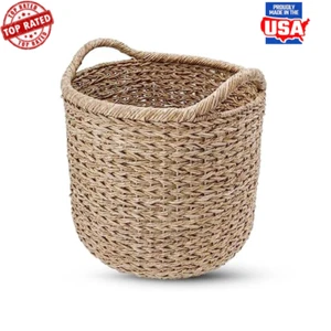 Large Handmade Seagrass Storage Basket Decorative Toy Bin Laundry Organization - Picture 1 of 7