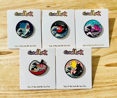 Gift Idea Japanese Great Wave Inspired Ramen Bowl Godzilla Pin Enamel Badge - Image 1 of 4
