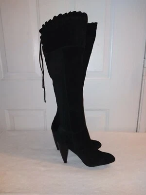 Botas por encima de la rodilla Bcb Generation tacón negro gamuza cuero talla 10 con cordones Foto 1 de 4