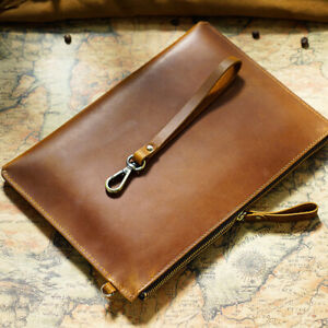 Genuine Leather Business Briefcase Clutch Wallet Bandbag Tablet Case For iPad