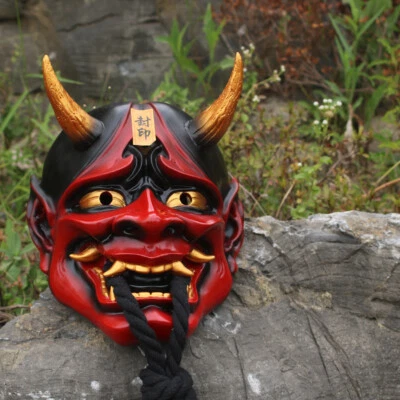 Prajna Tengu Cosplay Red/Black Mask Japanese Hannya Devil Demon Oni Samurai Mask - Image 1 of 4