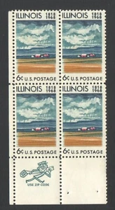 Unused US Postage Block 6 Cent Stamps ILLINOIS 1818-1968 - Picture 1 of 2