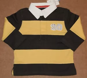12m 1 year NWT Pumpkin Patch MUSIC TO MY EARS Brown Yellow Rugby SHIRT Top Boys - Picture 1 of 3