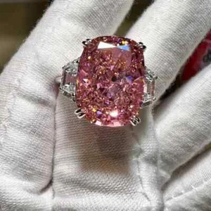 5.50Ct Cushion Cut Lab Created Pink Sapphire Engagement Ring 14K White Gold Over - Picture 1 of 7