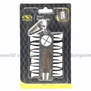 3 in 1 TEE CADDY 12 Golf Ball Tees Magnetic Marker Metal Divot Tool w/ Carabiner - Picture 1 of 1