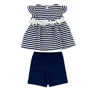 A65 Completa Niña NIÑA IL GUFO Algodón Camiseta/Pantalones Cortos Azul/Blanco Niños - Imagen 1 de 4