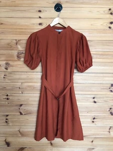 Oasis Kleid UK 14 Rot Damen Kurz Puffärmel Gürtel Knopfleiste - Bild 1 von 10