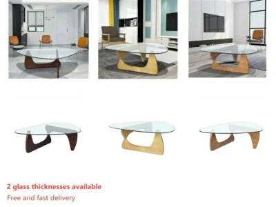 Noguch Style Coffee Table Side End Table Walnut Wood Base 19mm Clear Glass Top - Image 1 of 2