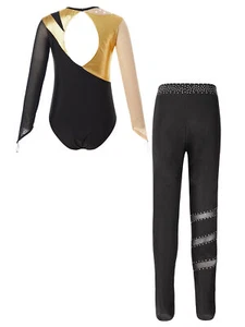 Kids Girls Tracksuit Figure Skating Outfit Performance Set Sparkly Leotard Mesh - Picture 1 of 74