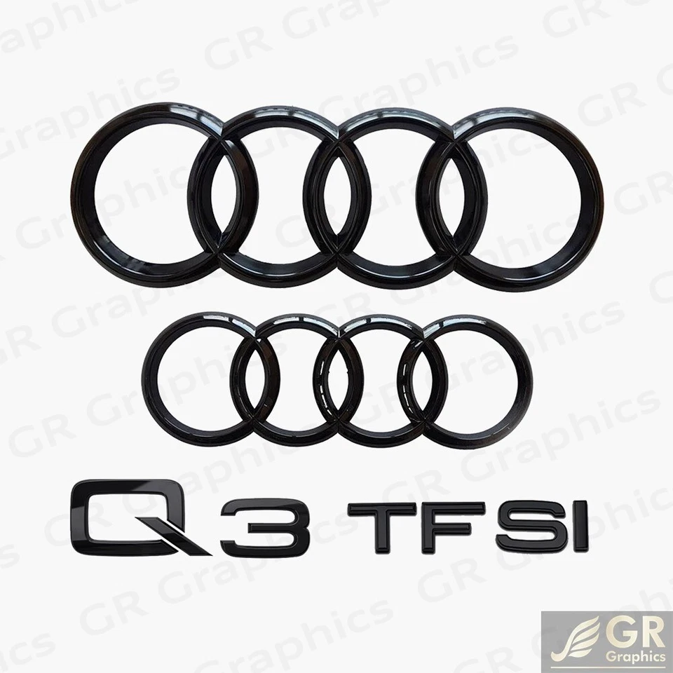Audi Q3 TFSI 2015+ Front & Rear Rings Emblem Gloss Black 4 PCS Combo Set Foto 1 de 4