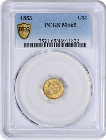 1853 $1 Gold Type 1 MS65 PCGS Cover