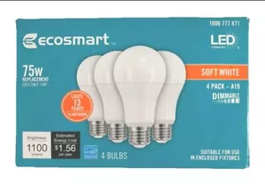 ECOSMART 75 Watt Eq. Dimmable LED Light Bulbs A19 Soft White 1100 Lmns (4-Bulbs) - Picture 1 of 6