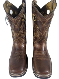 Dan Post Kids Amarillo Western Boot Size 5.5 D Brown Leather Black Embroidered - Picture 1 of 7
