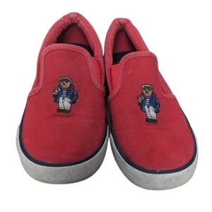 Polo Ralph Lauren -Polo Bear Harbour II Bear Canvas Slip-on Shoe Kids Size 1 Red - Picture 1 of 12