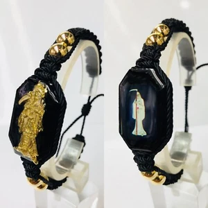 Pulsera Holy Death Reaper Santa Muerte Blanca bolas de oro laminado - Imagen 1 de 7