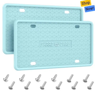 Paquete de 2 soportes de marco de matrícula de silicona a prueba de óxido EE. UU. CA estándar azul Foto 1 de 4