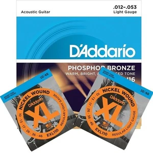 D'Addario EXL110 x 2 electric strings 1 x EJ16 Acoustic Guitar Strings - Picture 1 of 4