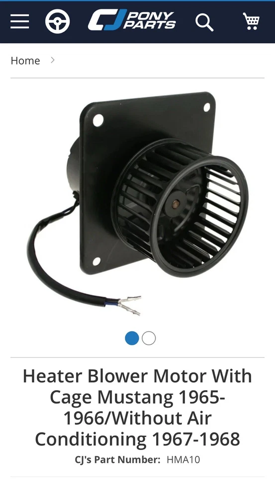 Heater Blower Motor W/Cage for Ford Mustang 1965-66 w/o A/C 1967-68 - Image 1 of 1
