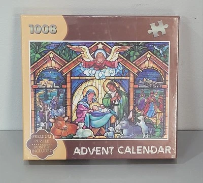 1008 Pc. Jigsaw Puzzle Advent Calendar Stained Glass CHRISTMAS Nativity Scene - Image 1 of 4