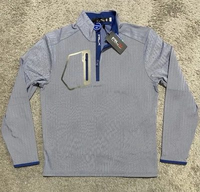 RLX Ralph Lauren Golf Pullover Men's Medium Blue Herringbone 1/4 Zip NWT $168 - Image 1 of 4
