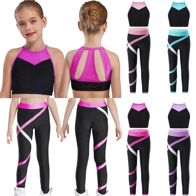  Girls Sports Dance Set Bra And Leggings Workout Exercise Yoga Running Cycling - Image 1 of 2
