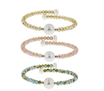 Juego de brazaletes de alambre de acero inoxidable de 6-11 mm blanco cultivado F/N NUEVO Foto 1 de 4