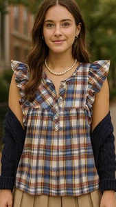 JCREW $68 Ruffle top in vintage plaid In Multi Color  12.      T - Picture 1 of 7