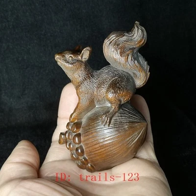 9,5 cm Boj Chino Tallado Piña Ardilla Animal Estatua Decoración Regalo Foto 1 de 4