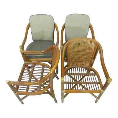 McGuire Hollywood Regency Organic Modern Bamboo Rattan Club Chairs - Set of 4 - Image 1 of 4