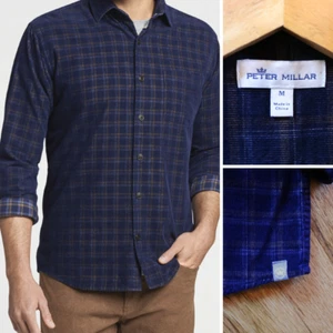 Peter Millar Crown Hemd Herren M Cord blau kariert Hampstead Yarn Dye Sport - Bild 1 von 7
