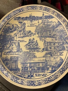 Vintage Vernon Kilns Souvenir Plate - State of Massachusettes -10 1/2" Blue (030 - Picture 1 of 3