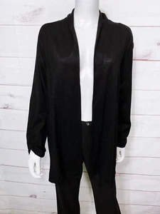 Susan Graver Womens Open Front Cardigan Size XL Black Ruched Sleeves - Picture 1 of 6