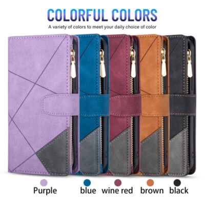 Strap Zipper Leather Wallet Phone Case For Samsung S24 S23 S22 S21 S20 S10 S9 - Image 1 of 4
