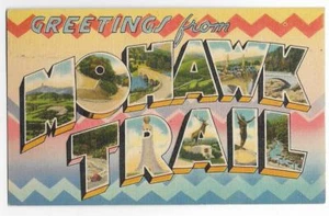 LARGE LETTER LINEN-GREETINGS FROM MOHAWK TRAIL,MA -PM 1953 - Picture 1 of 2