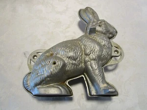Antique Heavy Cast Aluminum Sitting Bunny Rabbit Mold Pan Easter 2 Pc. 11”t 1900 - Picture 1 of 9