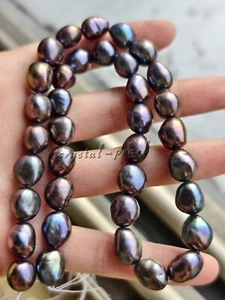 AAA 10-12 mm Real Natura Negro Azul Mar del Sur Collar Perlas 18" Oro 14k - Imagen 1 de 4