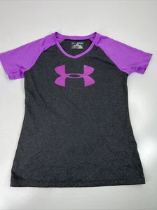 Top Under Armour ragazza manica corta grigio viola vestibilità ampia YMD - Foto 1 di 6