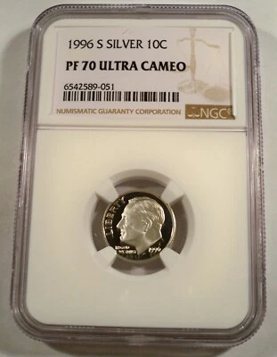 1996-S 10c SILVER NGC PF70UCAM PROOF ROOSEVELT DIME ULTRA CAMEO PR 70 - Image 1 of 3