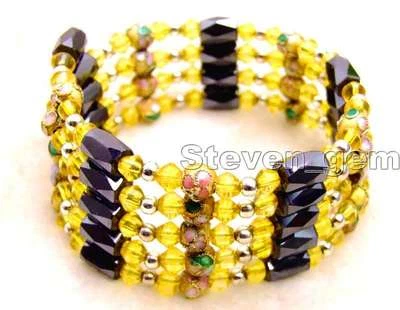 Pulsera Magnética Negra Cloisonne Verde Redonda 6mm para Mujer Collar Largo 30" Foto 1 de 4