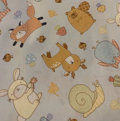 OOP Timeless Treasures Fabric Playful Woodland Animals Blue Background HTF 2 Yds - Image 1 of 4