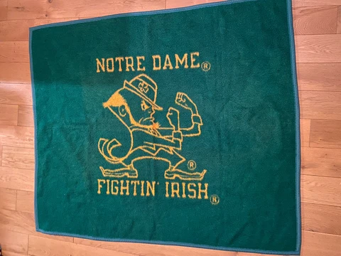 Notre Dame Fleece Throw Blanket Biederlack 56 x 40 Fighting Irish NCAA VIntage Cover