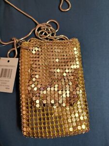  Evening Bag Purse Gold Glitter Sparkly Crossbody Shoulder Strap NEW