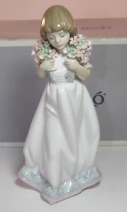 Lladro 6,25" Ltd Ed Figur Young Girl 7603 Spring Bouquet + Box 1987 TOP - Bild 1 von 10