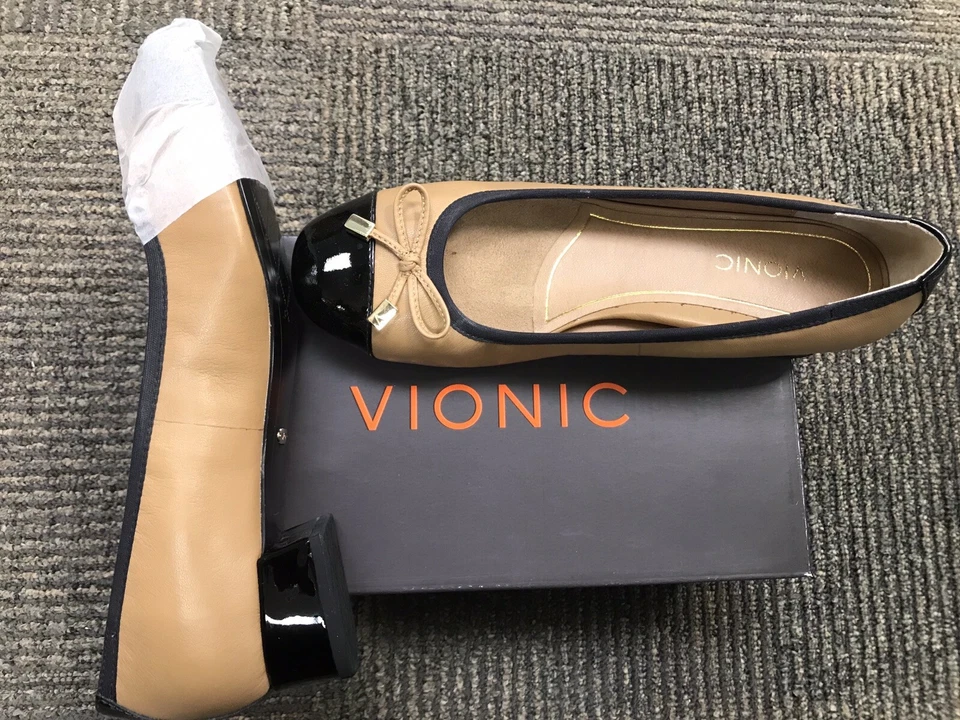 Vionic Womens Mod Daphne Black Leather Patent Toe PUMPS Size 6m