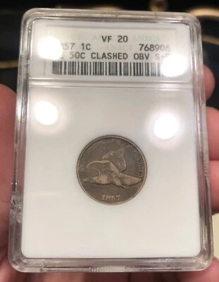 1857 Flying Eagle Cent ANACs VF20  Soapbox Holder CRACK Clashed Dies Snow 9 - Image 1 of 2