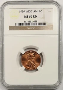 1999 WIDE "AM" 1C NGC MS 66 RD Lincoln Memorial Penny  - Picture 1 of 5