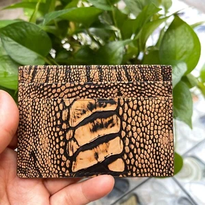 OSTRICH Leather SKIN Credit Card Holder DOUBLE SIDE Genuine OSTRICH Brown - Picture 1 of 16