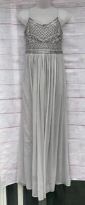 ADRIANNA PAPELL Women's Silver Beaded Bodice Chiffon Ball Gown Dress 8 Formal - Picture 1 of 19